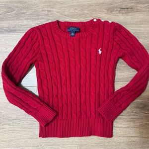 Polo Ralph Lauren Girls Red Cable Knit‎ Sweater EUC Size 6